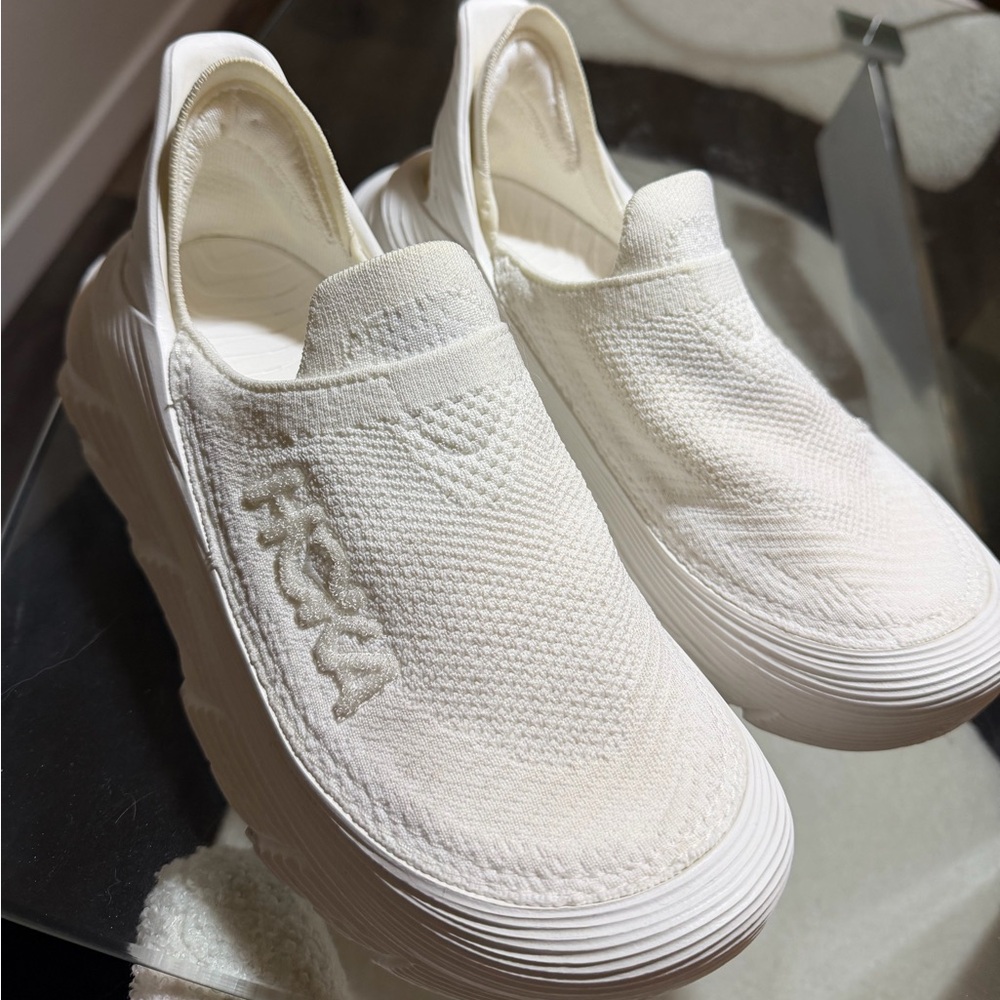 Hoka Triple White Slip-On Sneakers with Maximalist Cushion - Recovery Sneaker